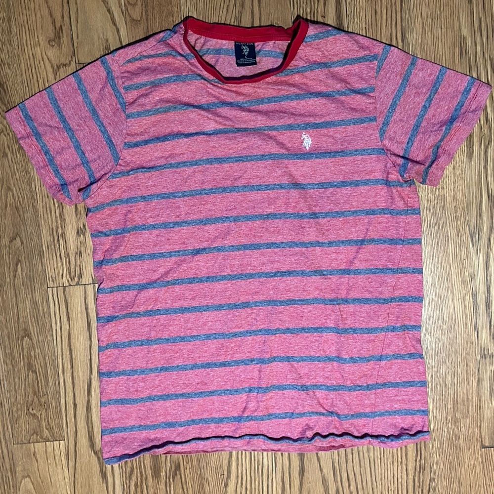 U.S. Polo Assn. Pink  Gray Striped T-Shirt Men's Short sleeve Logo‎